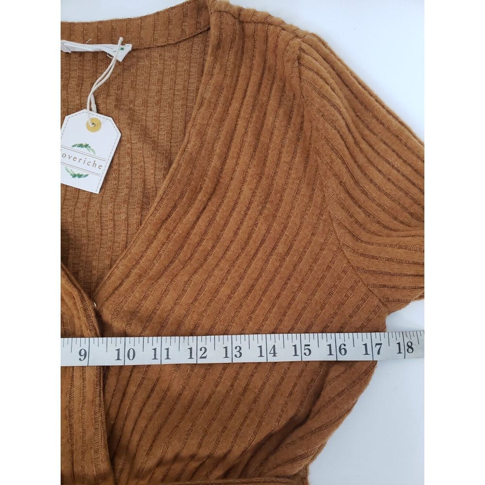 Loveriche Dress Size Medium Mustard Yellow Bell Sleeve V-Neck Wrap Tie Waist - Picture 8 of 9